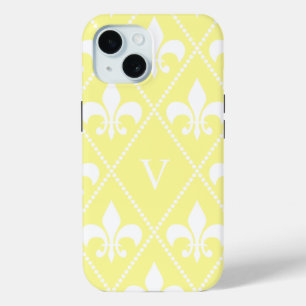 Cream Fleur de Lis w/ monogram iPhone 15 Case