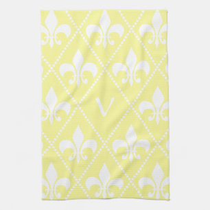 Cream Fleur de Lis with monogram initial Tea Towel