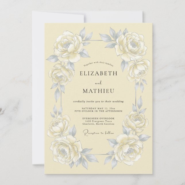 Cream Floral Aesthetic Wedding Invitation (Front)