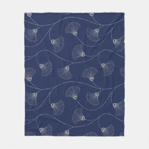 Cream Floral Art Nouveau Indigo Fleece Blanket