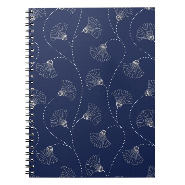 Cream Floral Art Nouveau Indigo Notebook (Front)