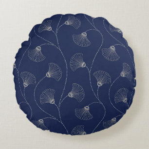 Cream Floral Art Nouveau Indigo Round Cushion