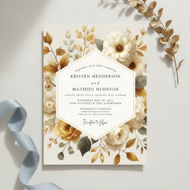 Cream Floral Autumn Romance Wedding Invitation (Creator Uploaded)