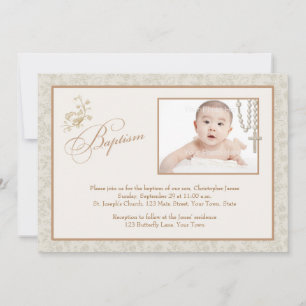 Cream Floral Baptism Photo Card