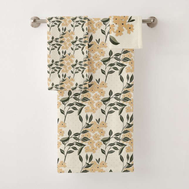 Cream Floral Bath Towel Set (Insitu)