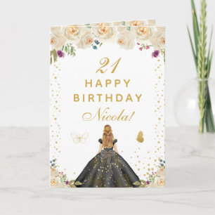 Cream Floral Blonde Hair Girl Birthday Card