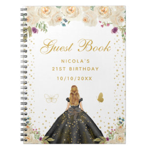 Cream Floral Blonde Hair Princess Birthday Party Notebook