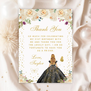 Cream Floral Blonde Hair Princess Birthday Party Thank You Card