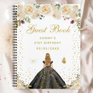 Cream Floral Blonde Hair Princess Guest Book