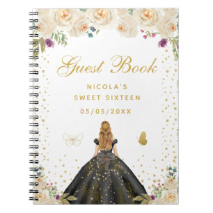 Cream Floral Blonde Hair Princess Sweet Sixteen Notebook