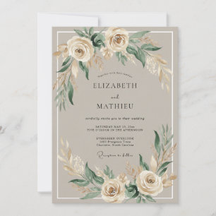 Cream Floral Boho Romance Wedding Invitation