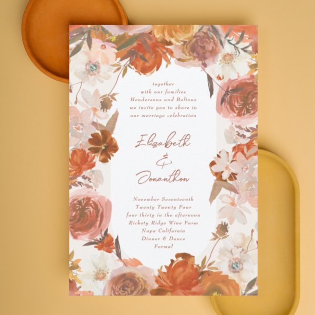 Cream Floral Bouquet Abundance White Wedding Invitation (Creator Uploaded)