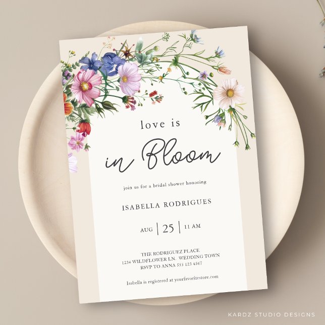 Cream Floral Bridal Shower Love in Bloom Shower Invitation (Invite shown in 5 x 7 inches, choose size, paper, and corner style.
)