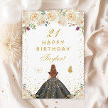 Cream Floral Brown Hair Girl Happy Birthday Card<br><div class="desc">This elegant and glamourous birthday card can be personalised with a name or title such as daughter, granddaughter, niece, friend etc. The design features a beautiful princess with brown red hair and fair skin in a black ball gown. The text combines handwritten script and modern sans serif fonts for a...</div>