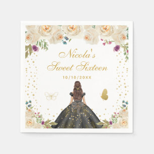 Cream Floral Brunette Hair Princess Sweet Sixteen Napkin