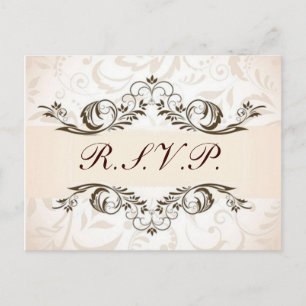 Cream Floral Damask Wedding RSVP Invitation Postcard