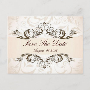 Cream Floral Damask Wedding save the date Announcement Postcard