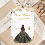 Cream Floral Dark Skin Girl Sweet Sixteen Gift Tags<br><div class="desc">This elegant and glamourous sweet sixteen birthday gift tag can be personalised with a name. The design features a beautiful princess with dark hair and dark skin in a black ball gown. The text combines handwritten script and modern sans serif fonts for a classy and sophisticated look. The floral arrangements,...</div>