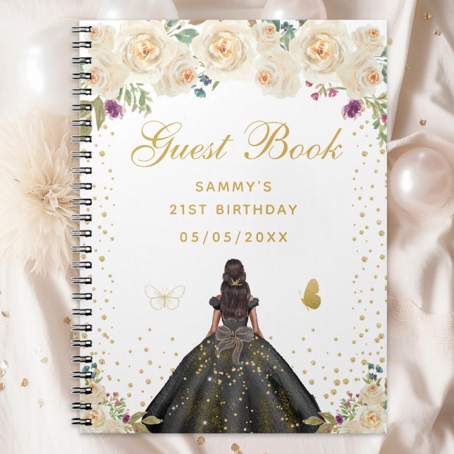 Cream Floral Dark Skin Princess Guest Book (Creator Uploaded)