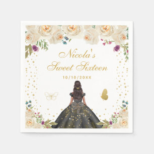 Cream Floral Dark Skin Princess Sweet Sixteen Napkin