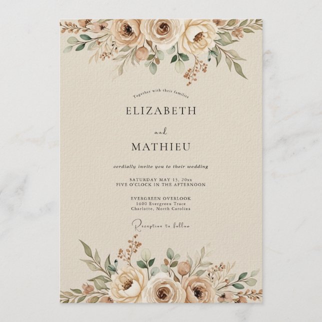 Cream Floral Ethereal Wedding Invitation (Front)