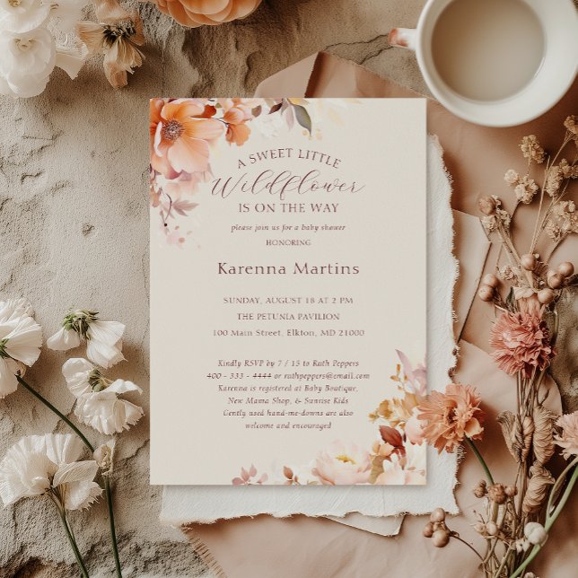 Cream Floral Fall Little Wildflower Baby Shower Invitation (Creator Uploaded)