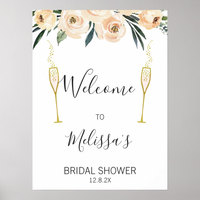 Cream Floral Glasses Bridal Shower Welcome Sign (Front)