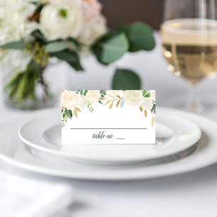 Cream Floral Gold Greenery Wedding Place Card