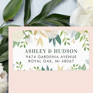 Cream Floral Gold Greenery Wedding Return Address Label