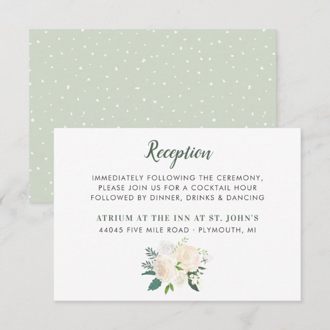 Cream Floral Greenery Bouquet Wedding Reception Enclosure Card (Front/Back)