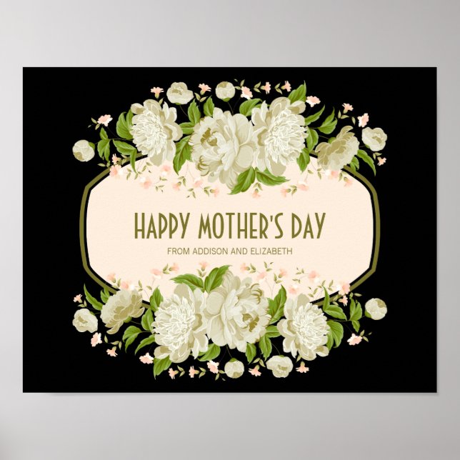 Cream Floral Happy Mother's Day Sign Poster (Front)