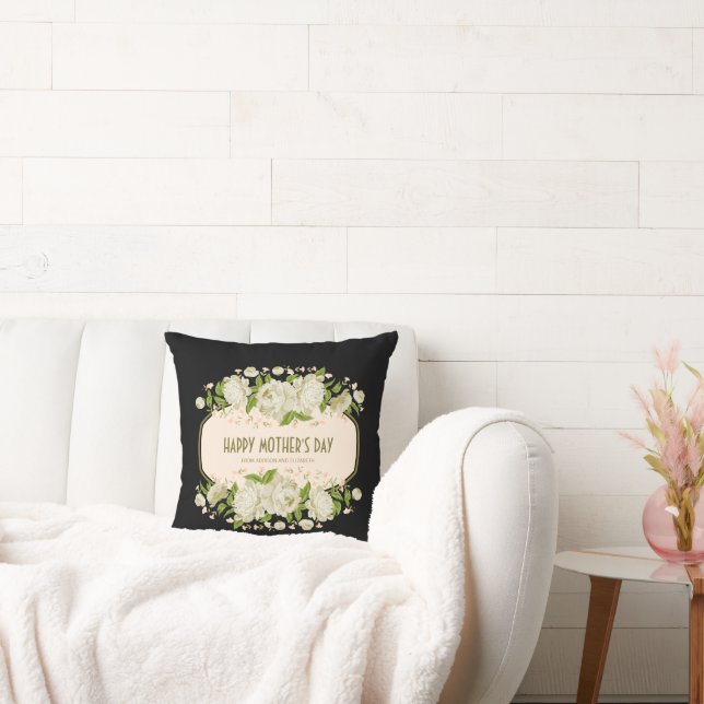 Cream Floral Happy Mother's Day Throw Pillow (Couch)