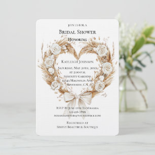 Cream Floral Heart Wreath Bridal Shower Invitation