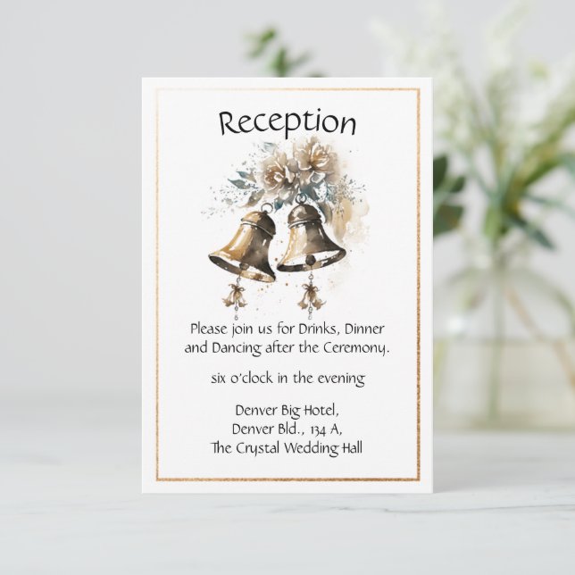 Cream Floral Pastel with Wedding Bells Wedding Enclosure Card (Standing Front)