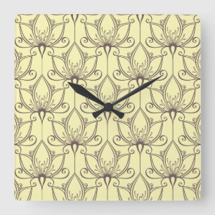 Cream Floral Pattern Square Wall Clock