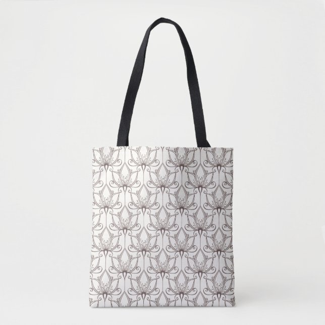 Cream Floral Pattern Tote Bag (Front)