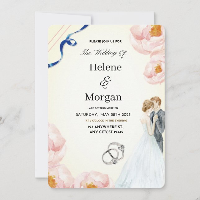 Cream Floral Rustic Wedding  Invitation (Front)