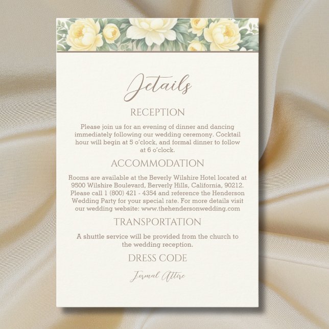 Cream Floral Summer Peony Wedding Details  Enclosure Card (Creator Uploaded)