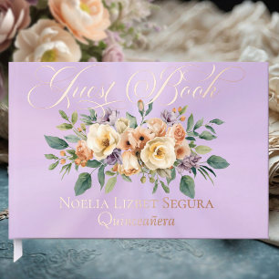 Cream Floral & Tiara - Lavender Guest Book