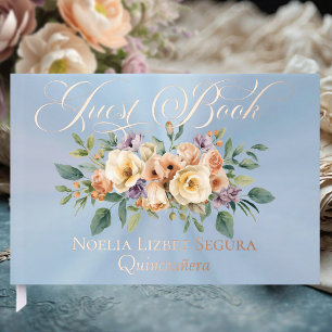 Cream Floral & Tiara - Pastel Blue Guest Book