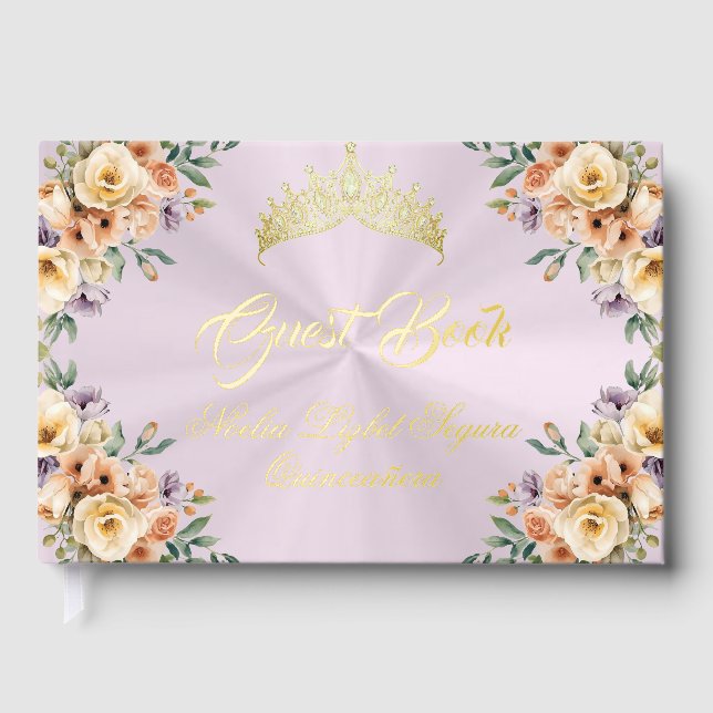 Cream Floral & Tiara - Pastel Pink Guest Book (Front)