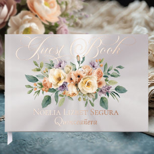 Cream Floral & Tiara - Pearl White Guest Book