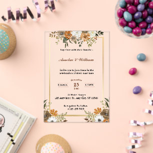 Cream Floral Together with Their Families Wedding Acrylic Invitations