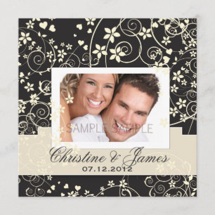 Cream florals on black with your photo invitation