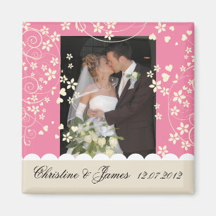 Cream florals on pink magnet, with your photo magnet