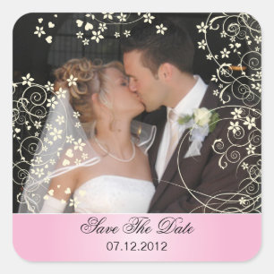Cream florals on pink with your photo square sticker
