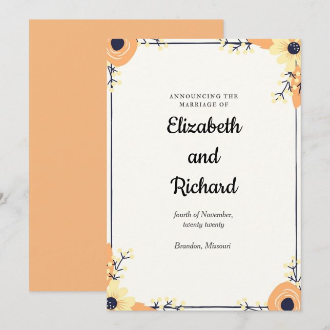 Cream Florals Wedding Announcement (Front/Back)