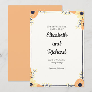Cream Florals Wedding Announcement