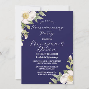 Cream Florals White Flowers Housewarming Party Invitation