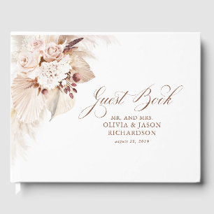 Cream Flowers and Pampas Grass Wedding Guest Book